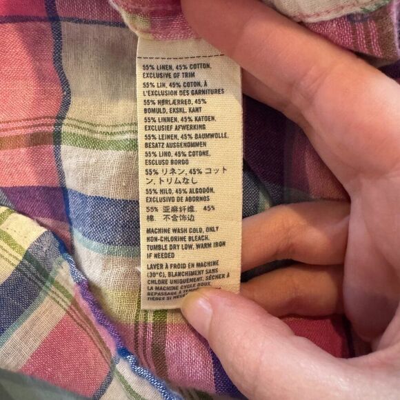 Abercrombie & Fitch Plaid Pink Y2K Linen Cotton Button Down Shirt Women’s Small - Picture 6 of 6